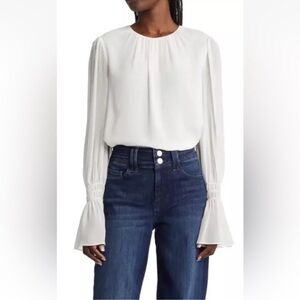 NWT Frame Silk Sheer Off-White Ruffle Sleeve Top Size Large